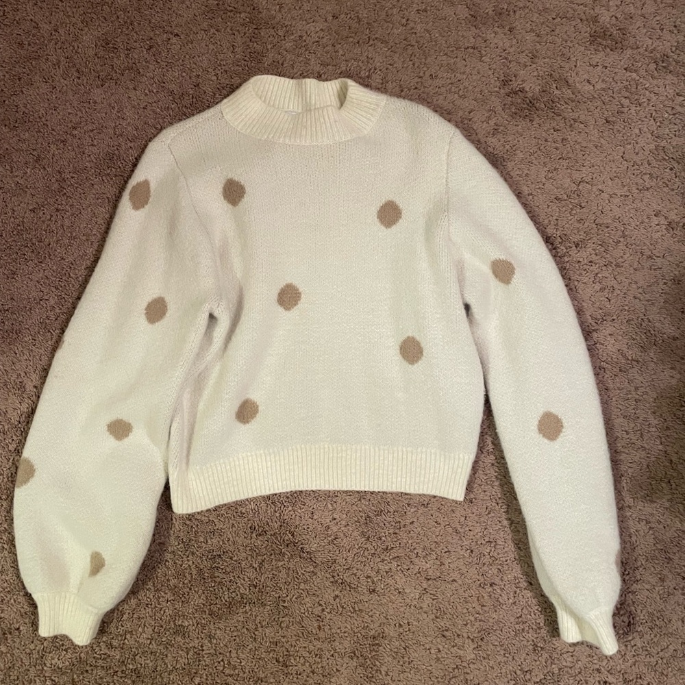 Cream and Tan Polka Dot cropped Sweater